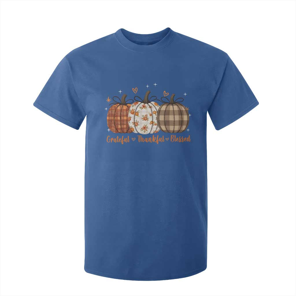 Grateful Thankful Blessed Pumpkin T Shirt For Kid Hello Thanksgiving Cozy Fall Autumn Rustic TS10 Royal Blue Print Your Wear