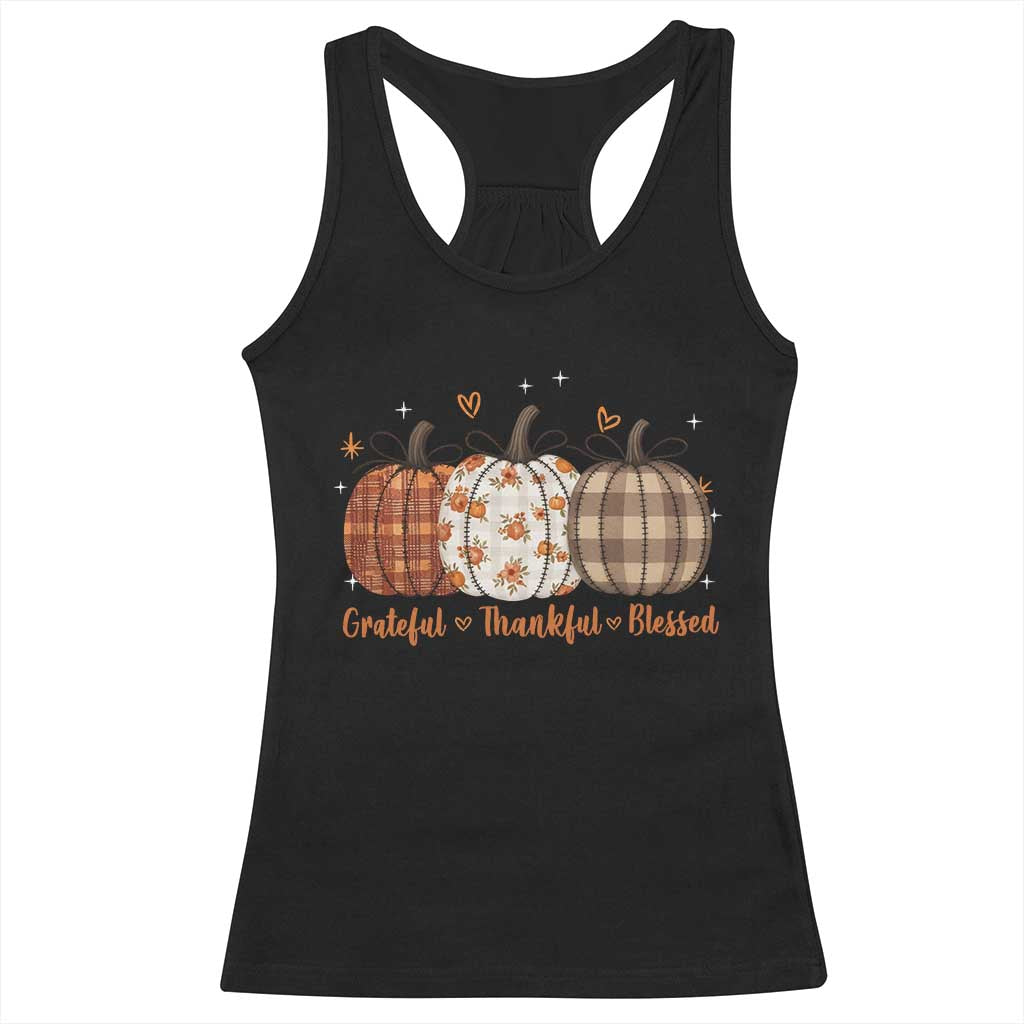 Grateful Thankful Blessed Pumpkin Racerback Tank Top Hello Thanksgiving Cozy Fall Autumn Rustic - Print Your Wear
