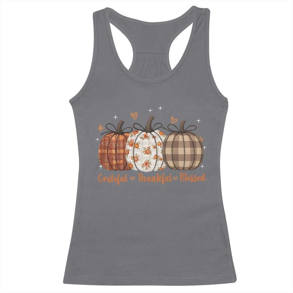 Grateful Thankful Blessed Pumpkin Racerback Tank Top Hello Thanksgiving Cozy Fall Autumn Rustic TS10 Charcoal Print Your Wear