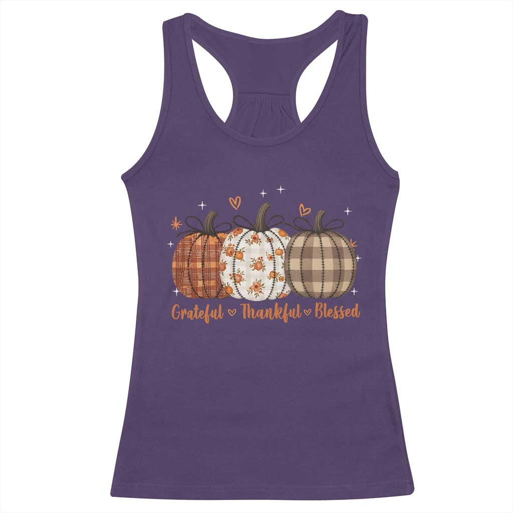 Grateful Thankful Blessed Pumpkin Racerback Tank Top Hello Thanksgiving Cozy Fall Autumn Rustic TS10 Purple Print Your Wear