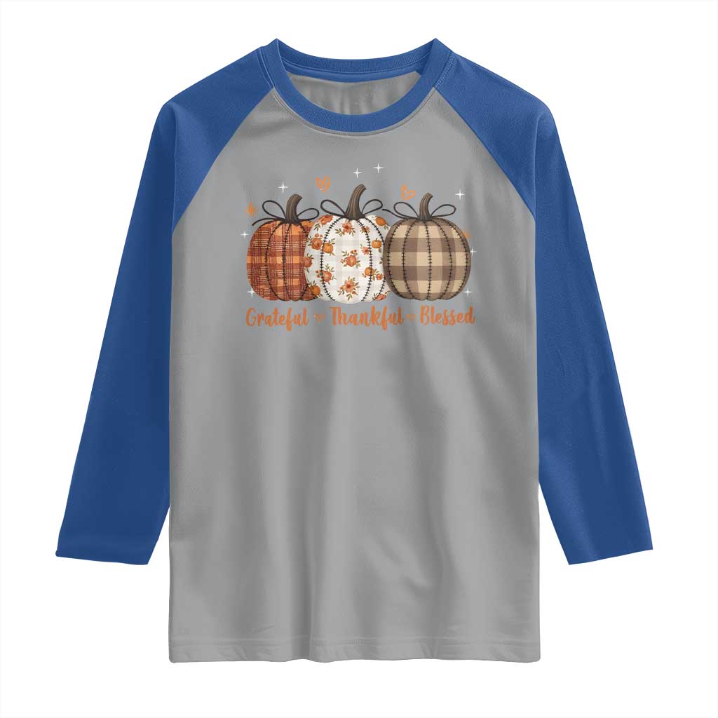 Grateful Thankful Blessed Pumpkin Raglan Shirt Hello Thanksgiving Cozy Fall Autumn Rustic TS10 Sport Gray Royal Print Your Wear