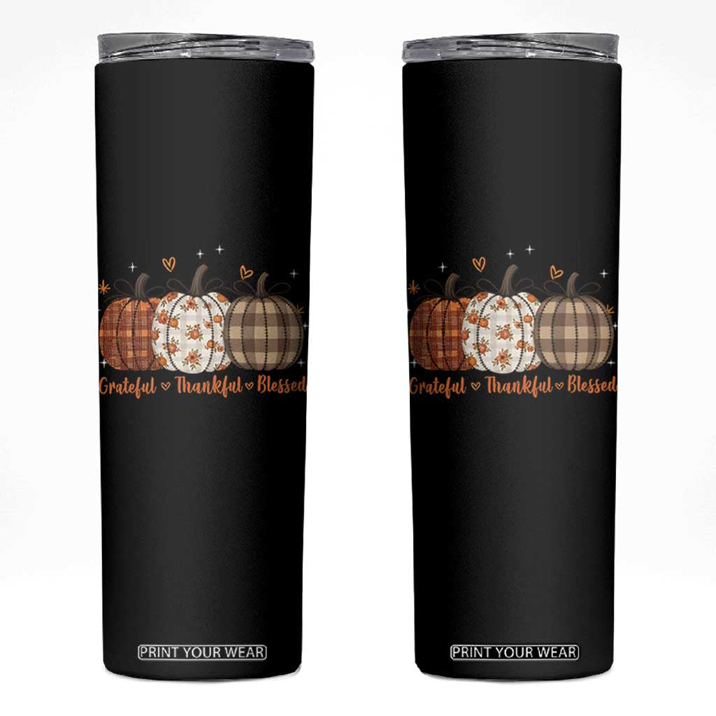 Grateful Thankful Blessed Pumpkin Skinny Tumbler Hello Thanksgiving Cozy Fall Autumn Rustic TS10 Black Print Your Wear