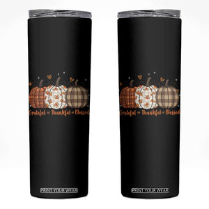 Grateful Thankful Blessed Pumpkin Skinny Tumbler Hello Thanksgiving Cozy Fall Autumn Rustic TS10 Black Print Your Wear