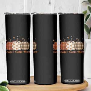 Grateful Thankful Blessed Pumpkin Skinny Tumbler Hello Thanksgiving Cozy Fall Autumn Rustic TS10 Print Your Wear
