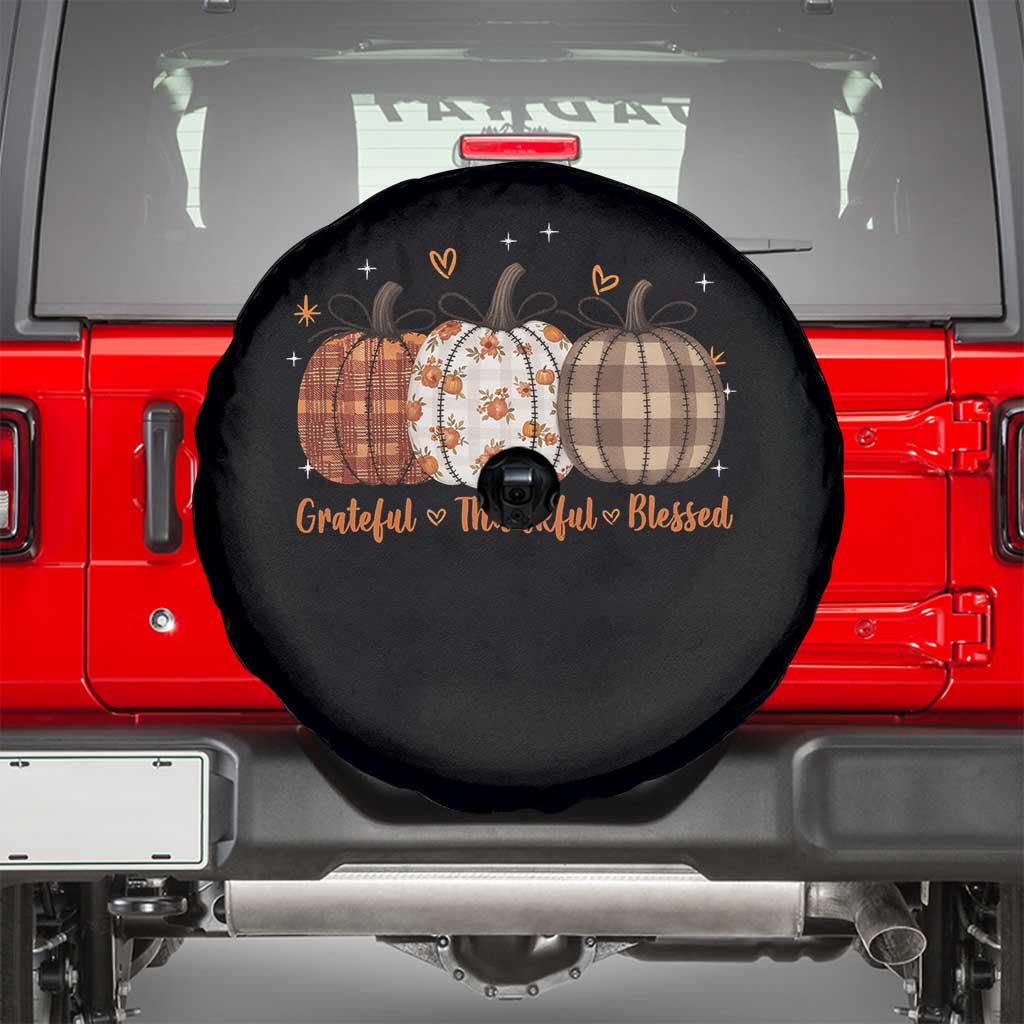 Grateful Thankful Blessed Pumpkin Spare Tire Cover Hello Thanksgiving Cozy Fall Autumn Rustic TS10 Black Print Your Wear