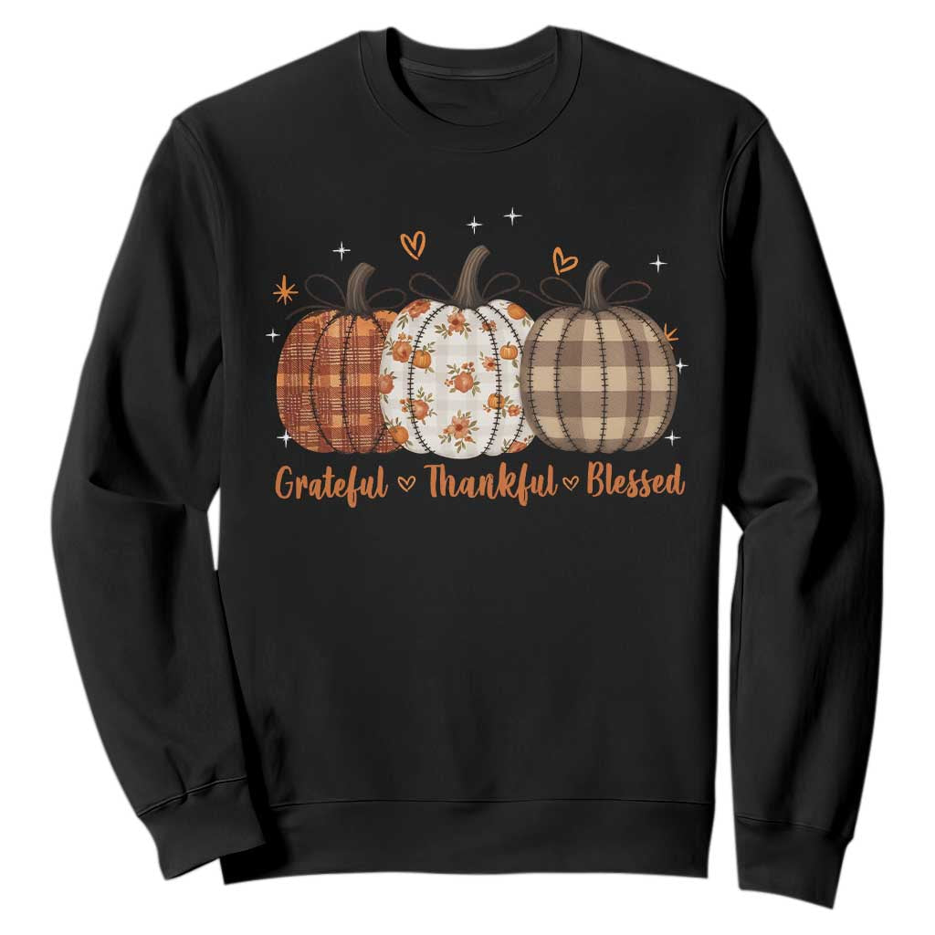 Grateful Thankful Blessed Pumpkin Sweatshirt Hello Thanksgiving Cozy Fall Autumn Rustic TS10 Black Print Your Wear