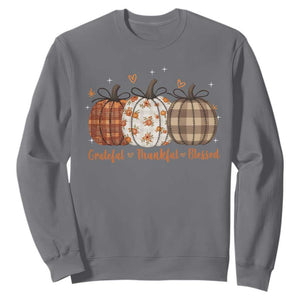 Grateful Thankful Blessed Pumpkin Sweatshirt Hello Thanksgiving Cozy Fall Autumn Rustic TS10 Charcoal Print Your Wear