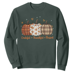 Grateful Thankful Blessed Pumpkin Sweatshirt Hello Thanksgiving Cozy Fall Autumn Rustic TS10 Dark Forest Green Print Your Wear