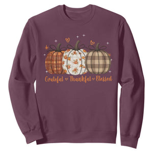 Grateful Thankful Blessed Pumpkin Sweatshirt Hello Thanksgiving Cozy Fall Autumn Rustic TS10 Maroon Print Your Wear