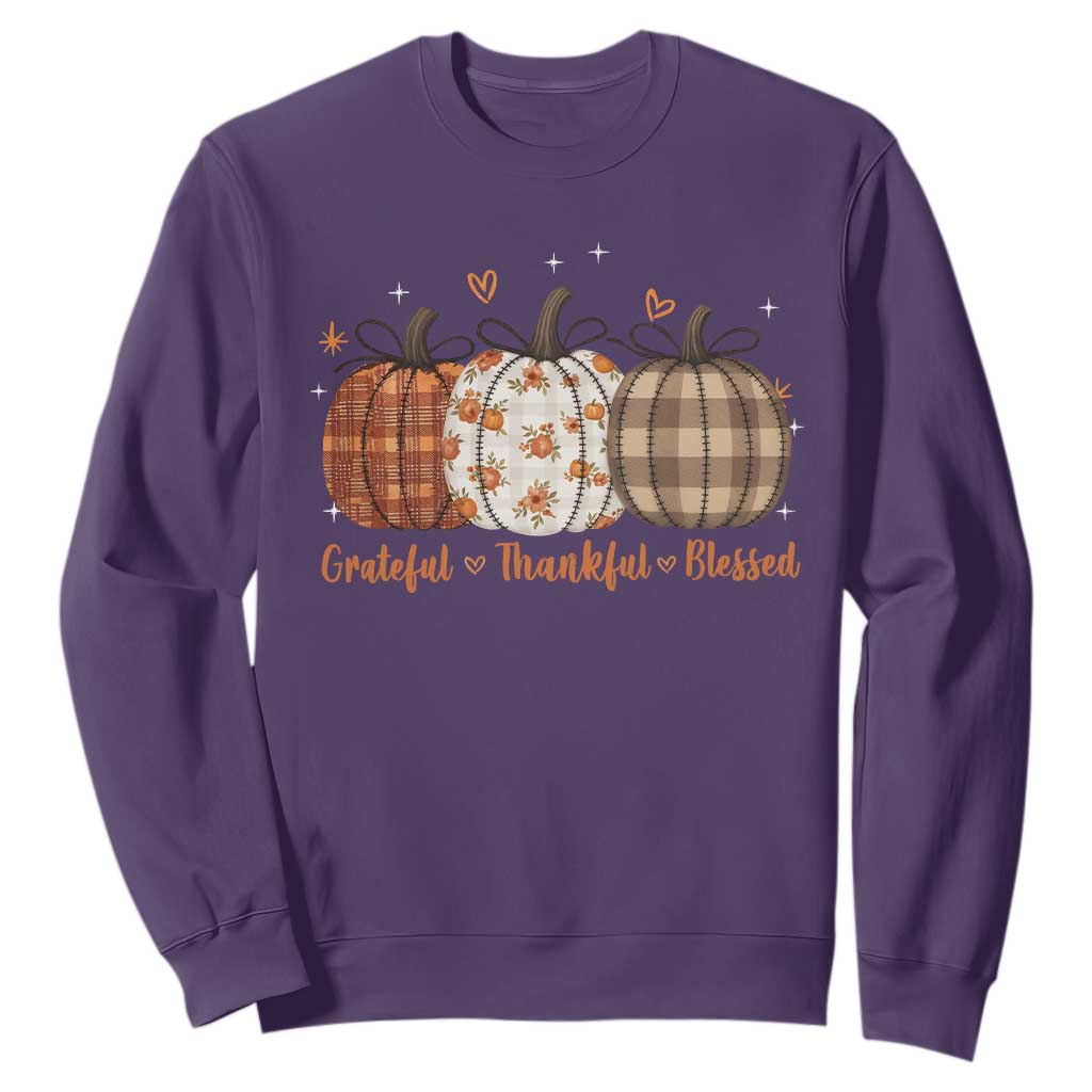 Grateful Thankful Blessed Pumpkin Sweatshirt Hello Thanksgiving Cozy Fall Autumn Rustic TS10 Purple Print Your Wear