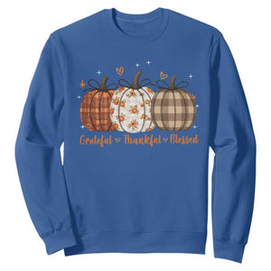 Grateful Thankful Blessed Pumpkin Sweatshirt Hello Thanksgiving Cozy Fall Autumn Rustic TS10 Royal Blue Print Your Wear