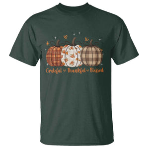 Grateful Thankful Blessed Pumpkin T Shirt Hello Thanksgiving Cozy Fall Autumn Rustic TS10 Dark Forest Green Print Your Wear