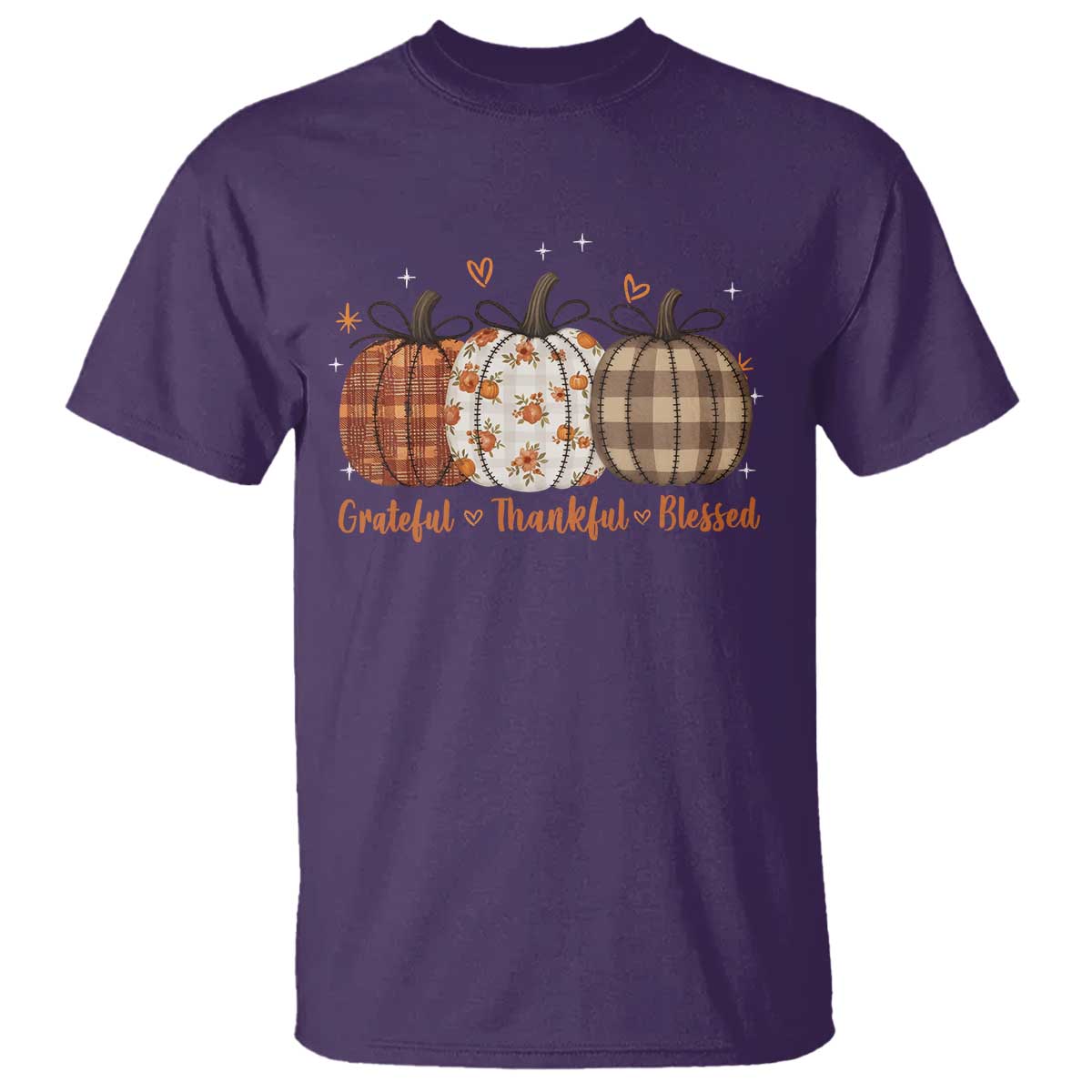Grateful Thankful Blessed Pumpkin T Shirt Hello Thanksgiving Cozy Fall Autumn Rustic TS10 Purple Print Your Wear