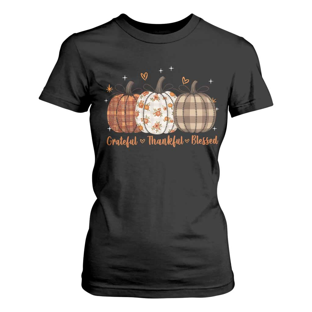 Grateful Thankful Blessed Pumpkin T Shirt For Women Hello Thanksgiving Cozy Fall Autumn Rustic TS10 Black Print Your Wear