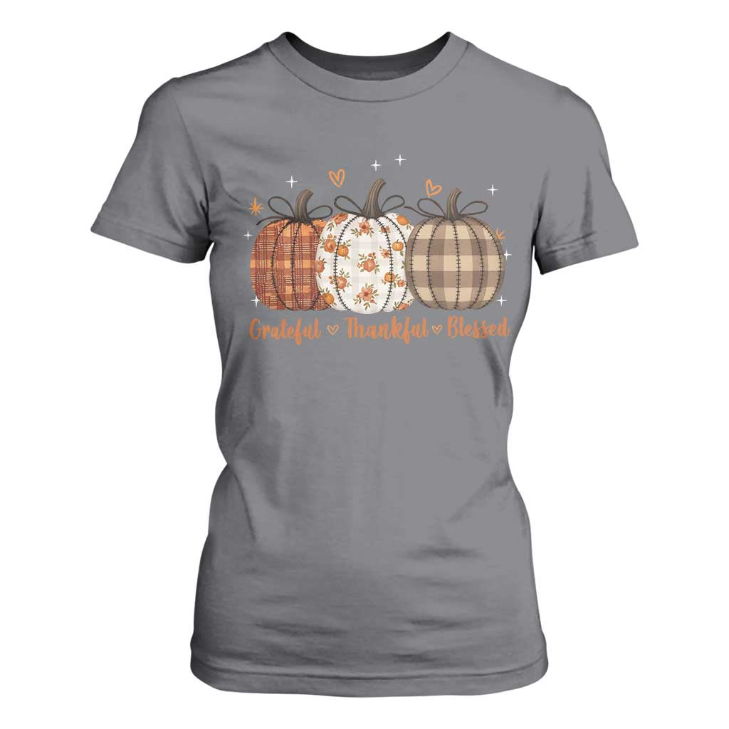Grateful Thankful Blessed Pumpkin T Shirt For Women Hello Thanksgiving Cozy Fall Autumn Rustic TS10 Charcoal Print Your Wear