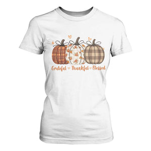 Grateful Thankful Blessed Pumpkin T Shirt For Women Hello Thanksgiving Cozy Fall Autumn Rustic TS10 White Print Your Wear