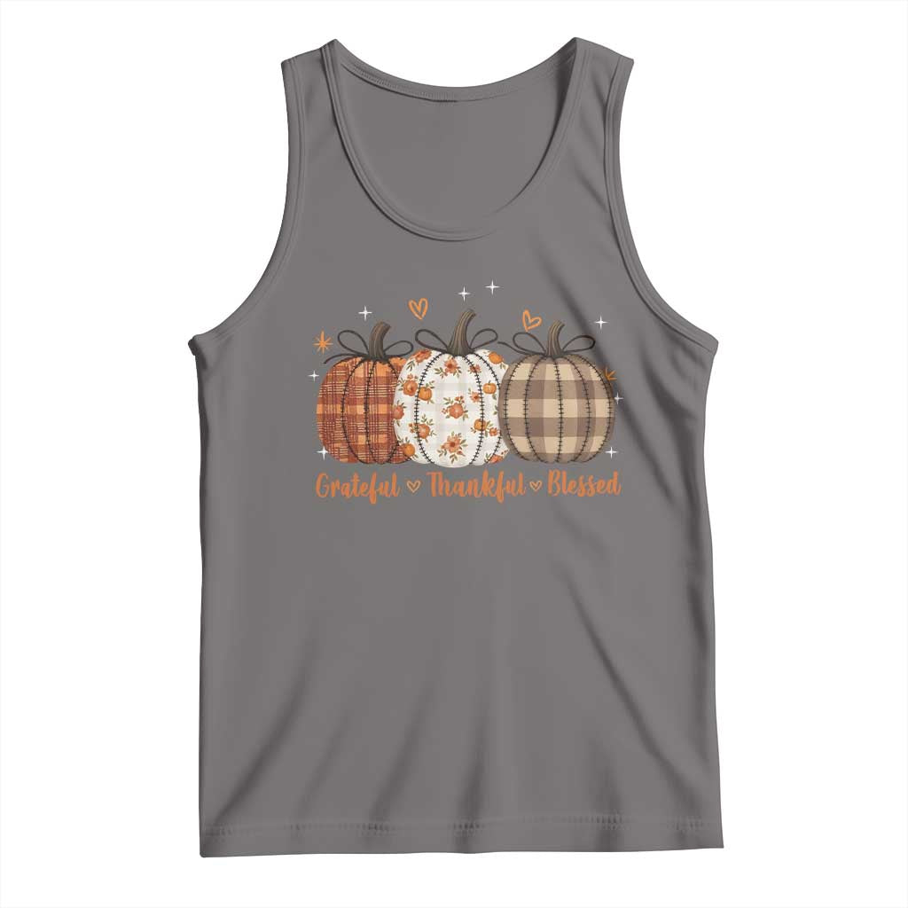 Grateful Thankful Blessed Pumpkin Tank Top Hello Thanksgiving Cozy Fall Autumn Rustic TS10 Deep Heather Print Your Wear