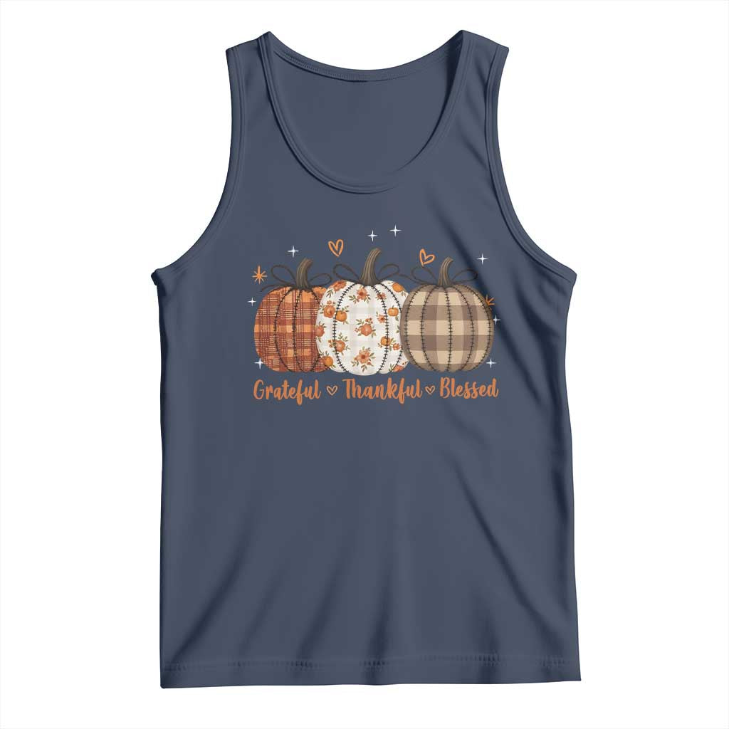 Grateful Thankful Blessed Pumpkin Tank Top Hello Thanksgiving Cozy Fall Autumn Rustic TS10 Navy Print Your Wear