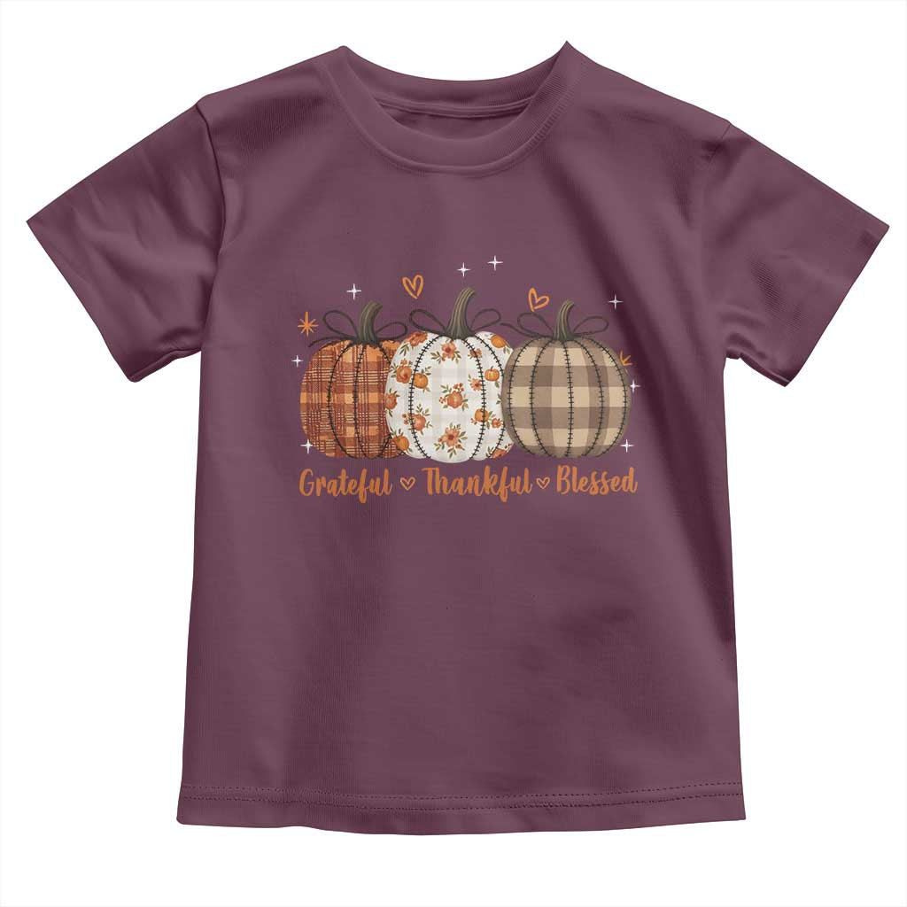 Grateful Thankful Blessed Pumpkin Toddler T Shirt Hello Thanksgiving Cozy Fall Autumn Rustic TS10 Maroon Print Your Wear