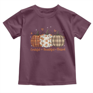 Grateful Thankful Blessed Pumpkin Toddler T Shirt Hello Thanksgiving Cozy Fall Autumn Rustic TS10 Maroon Print Your Wear
