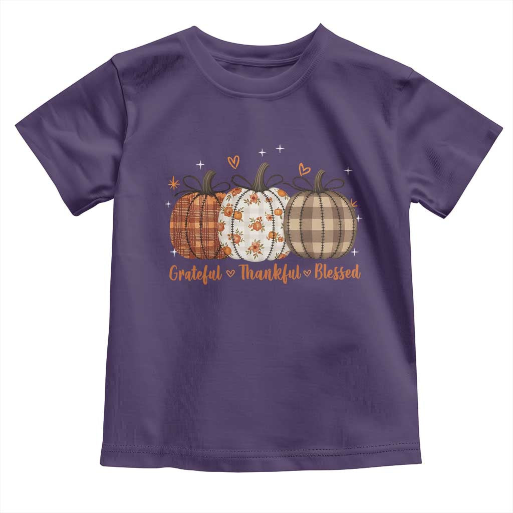 Grateful Thankful Blessed Pumpkin Toddler T Shirt Hello Thanksgiving Cozy Fall Autumn Rustic TS10 Purple Print Your Wear