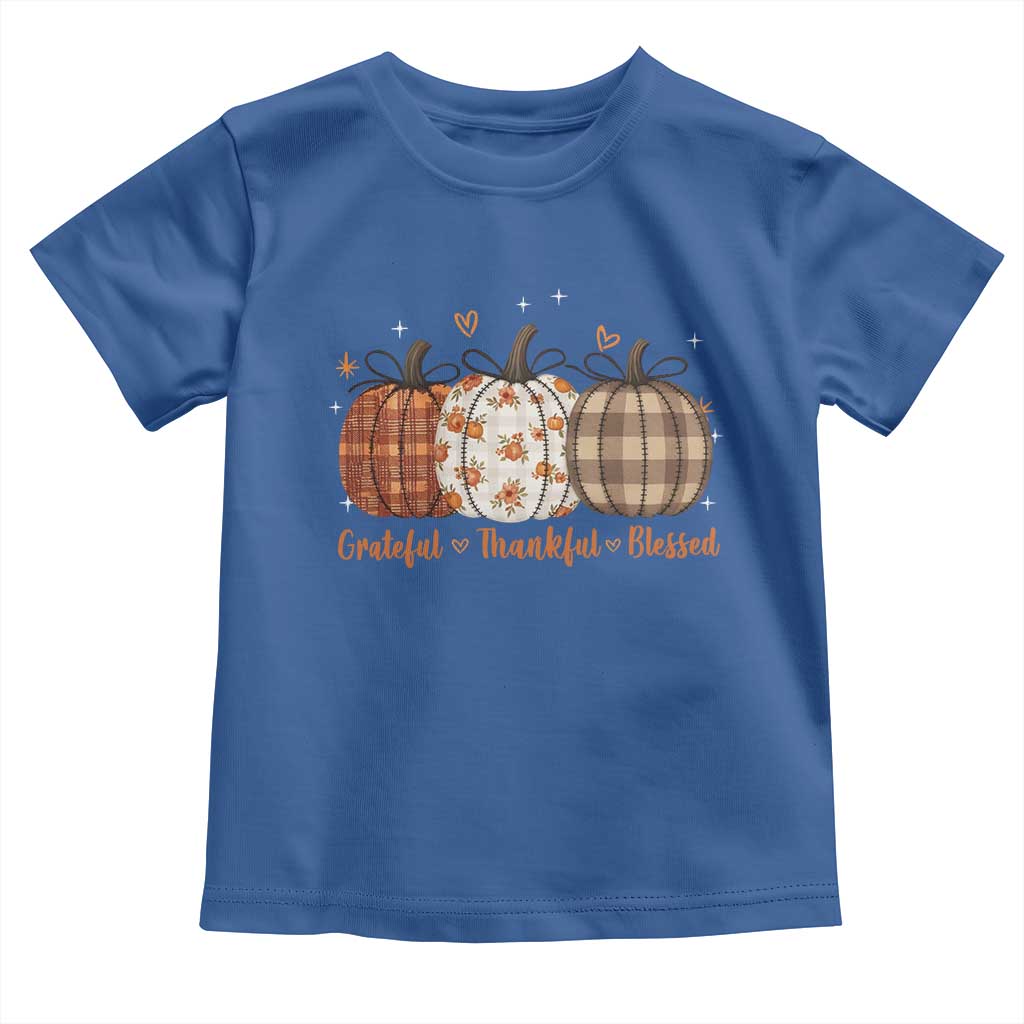 Grateful Thankful Blessed Pumpkin Toddler T Shirt Hello Thanksgiving Cozy Fall Autumn Rustic TS10 Royal Blue Print Your Wear
