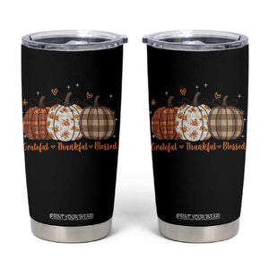Grateful Thankful Blessed Pumpkin Tumbler Cup Hello Thanksgiving Cozy Fall Autumn Rustic TS10 Black Print Your Wear