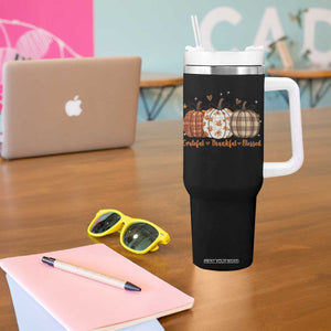 Grateful Thankful Blessed Pumpkin Tumbler With Handle Hello Thanksgiving Cozy Fall Autumn Rustic TS10 Print Your Wear