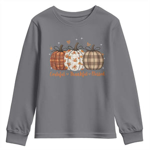 Grateful Thankful Blessed Pumpkin Youth Sweatshirt Hello Thanksgiving Cozy Fall Autumn Rustic TS10 Charcoal Print Your Wear
