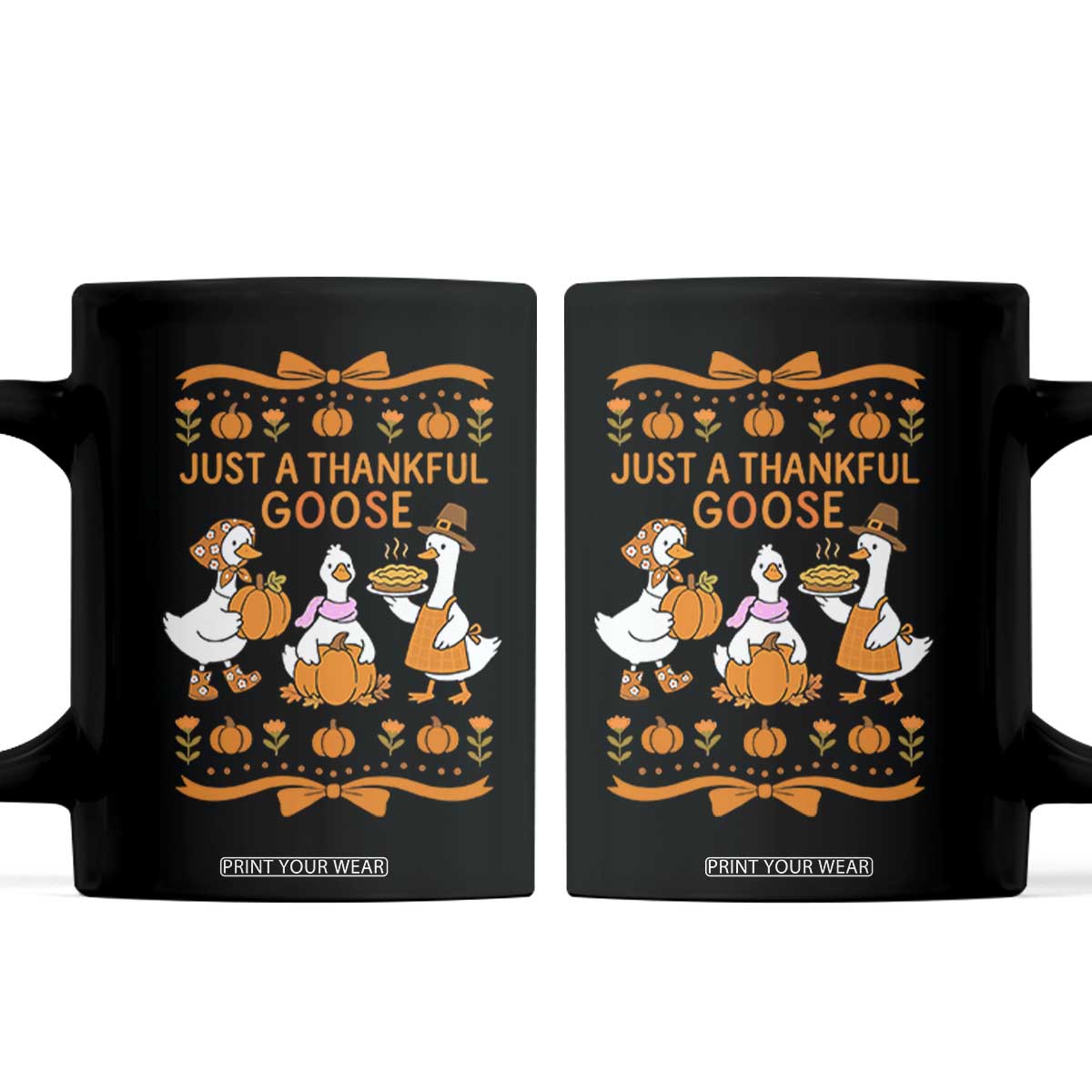 Just a Thankful Goose Coffee Mug Thanksgiving Silly Gooses TS10 Black Print Your Wear