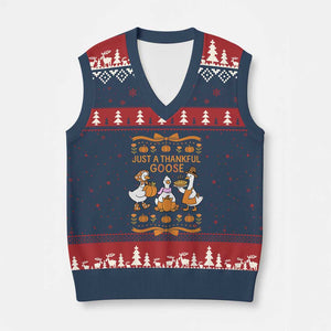 Just a Thankful Goose V-Neck Knit Sweater Vest Thanksgiving Silly Gooses TS10 Navy Red Print Your Wear