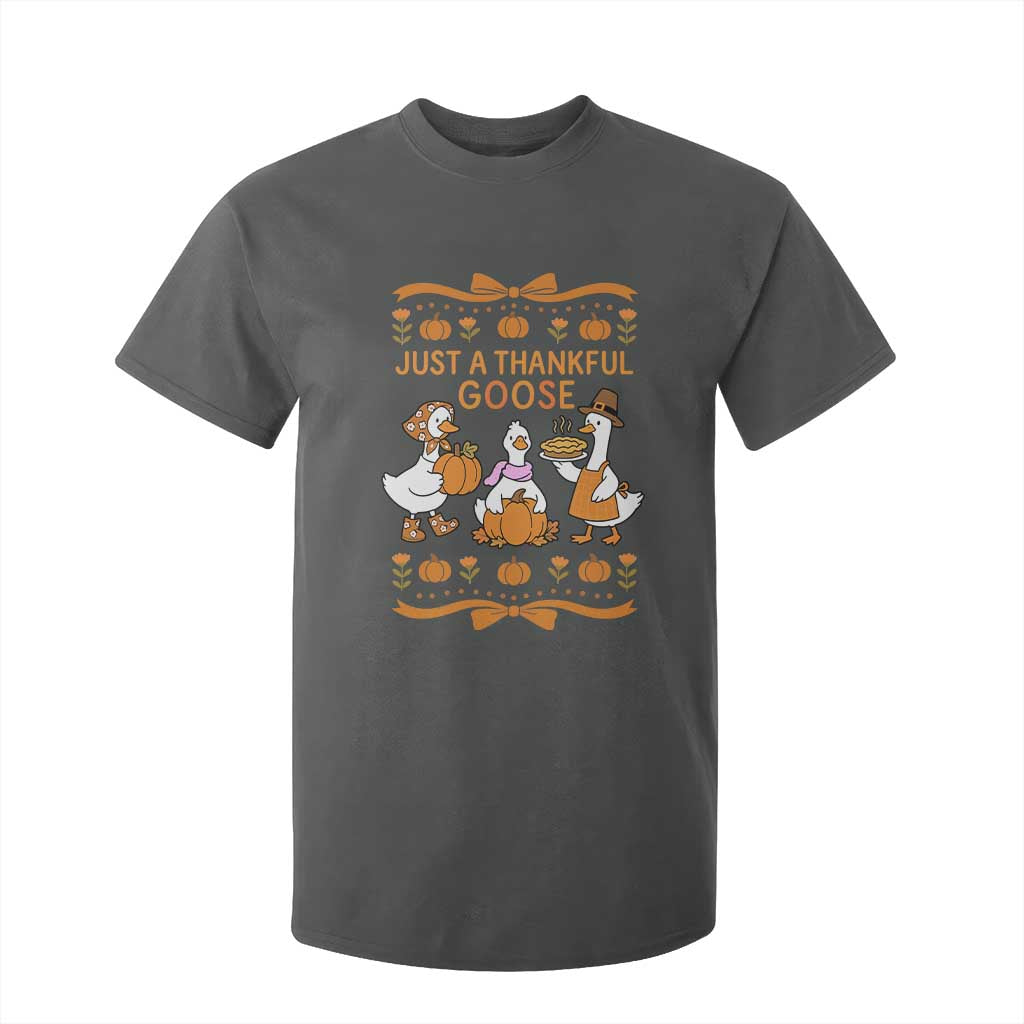 Just a Thankful Goose T Shirt For Kid Thanksgiving Silly Gooses TS10 Dark Heather Print Your Wear
