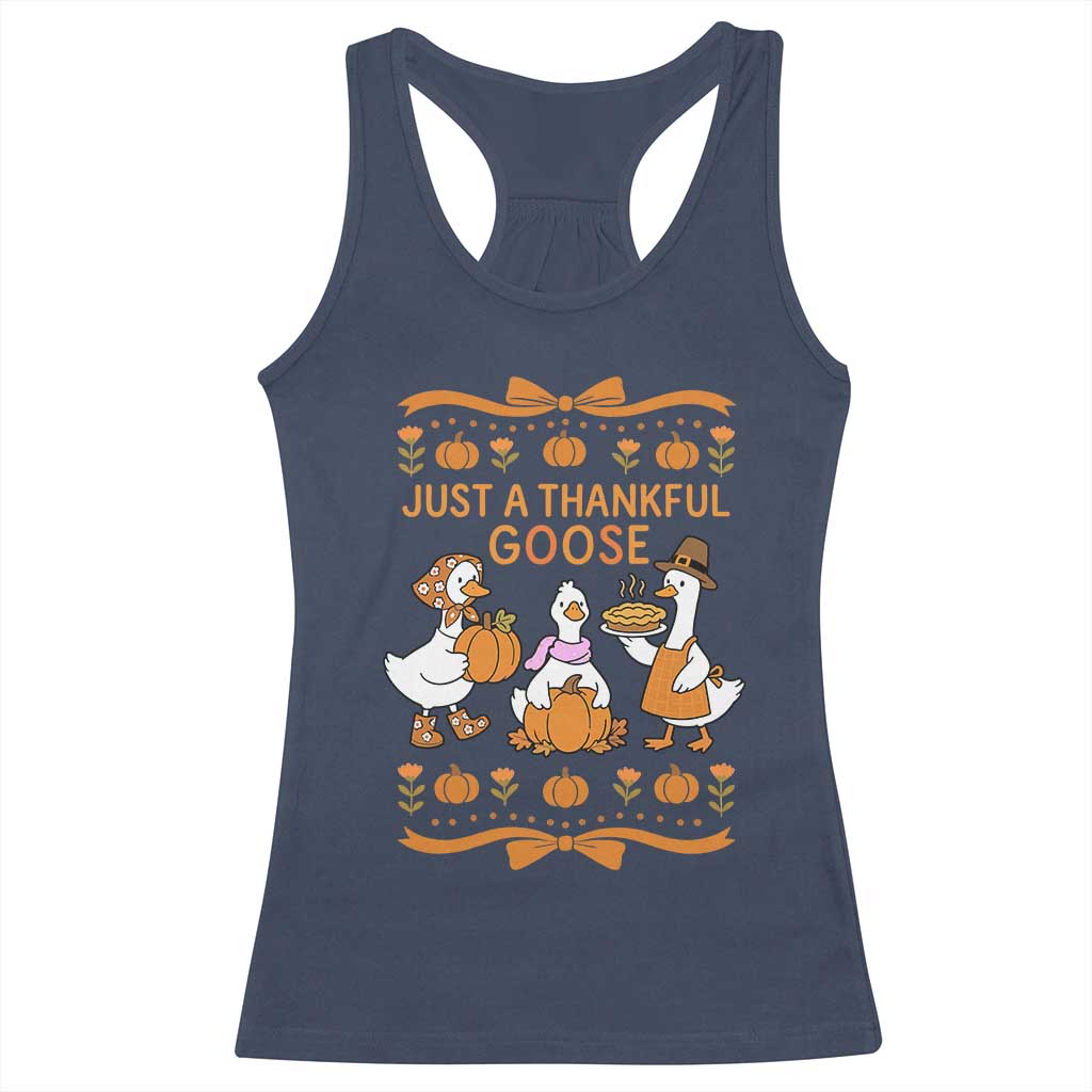 Just a Thankful Goose Racerback Tank Top Thanksgiving Silly Gooses TS10 Navy Print Your Wear