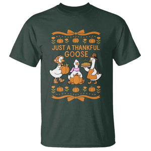 Just a Thankful Goose T Shirt Thanksgiving Silly Gooses TS10 Dark Forest Green Print Your Wear