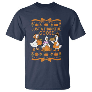 Just a Thankful Goose T Shirt Thanksgiving Silly Gooses TS10 Navy Print Your Wear
