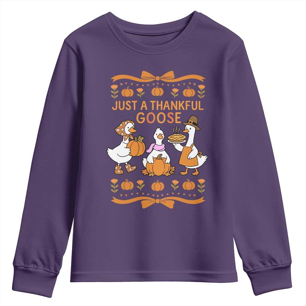 Just a Thankful Goose Youth Sweatshirt Thanksgiving Silly Gooses TS10 Purple Print Your Wear