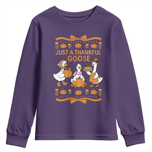 Just a Thankful Goose Youth Sweatshirt Thanksgiving Silly Gooses TS10 Purple Print Your Wear