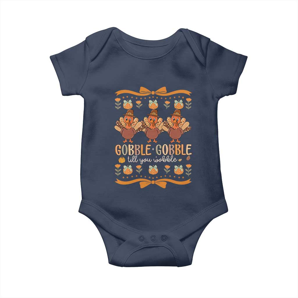 Gobble Gobble Till You Wobble Baby Onesie Funny Thanksgiving Turkey TS10 Navy Print Your Wear