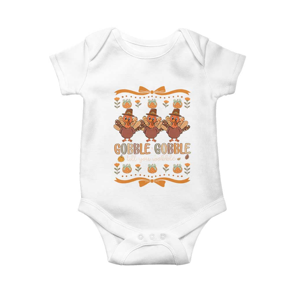 Gobble Gobble Till You Wobble Baby Onesie Funny Thanksgiving Turkey TS10 White Print Your Wear