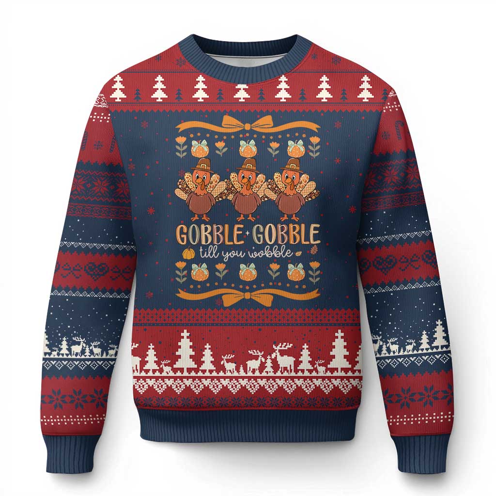 Gobble Gobble Till You Wobble Ugly Christmas Sweater Funny Thanksgiving Turkey TS10 Navy Red Print Your Wear