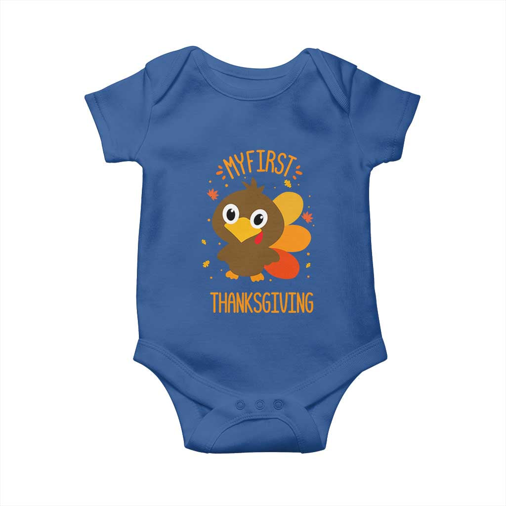 My First Thanksgiving Baby Onesie Funny Thanksgiving Turkey TS10 Royal Blue Print Your Wear