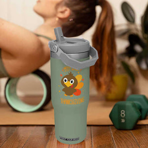 My First Thanksgiving Flip Straw Tumbler Funny Thanksgiving Turkey TS10 One Size: 30 oz Moss Green Print Your Wear