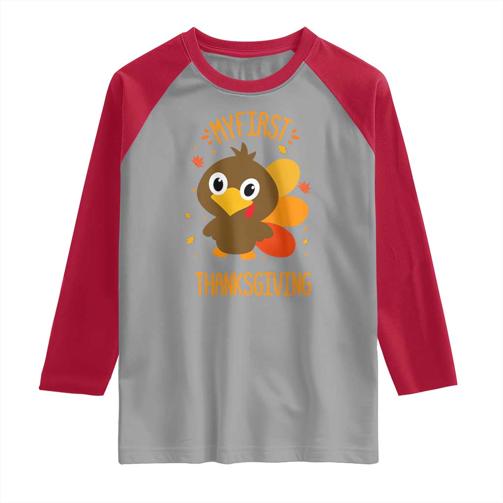 My First Thanksgiving Raglan Shirt Funny Thanksgiving Turkey TS10 Sport Gray Red Print Your Wear