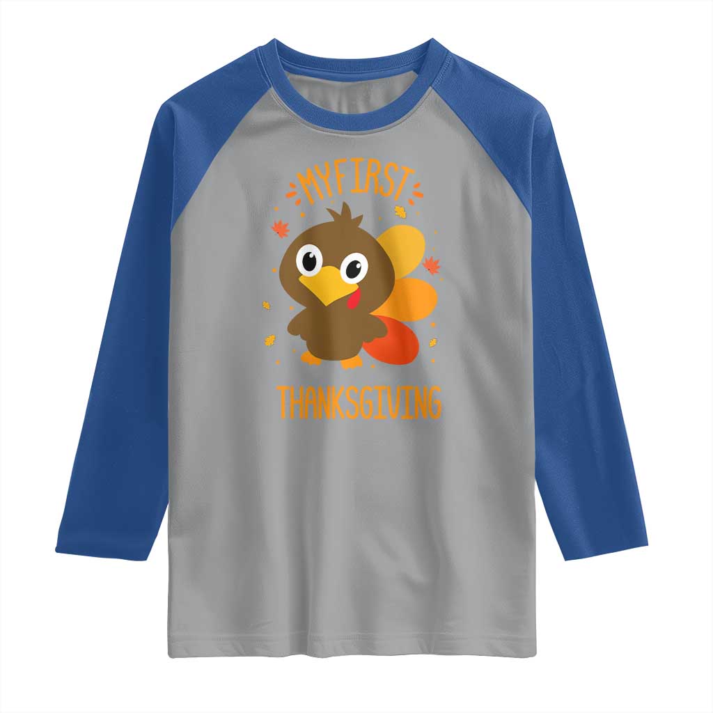 My First Thanksgiving Raglan Shirt Funny Thanksgiving Turkey TS10 Sport Gray Royal Print Your Wear