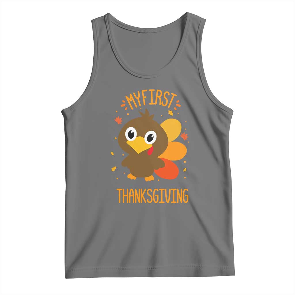 My First Thanksgiving Tank Top Funny Thanksgiving Turkey TS10 Black Heather Print Your Wear