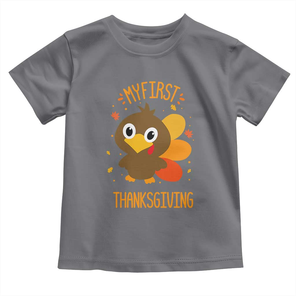 My First Thanksgiving Toddler T Shirt Funny Thanksgiving Turkey TS10 Charcoal Print Your Wear