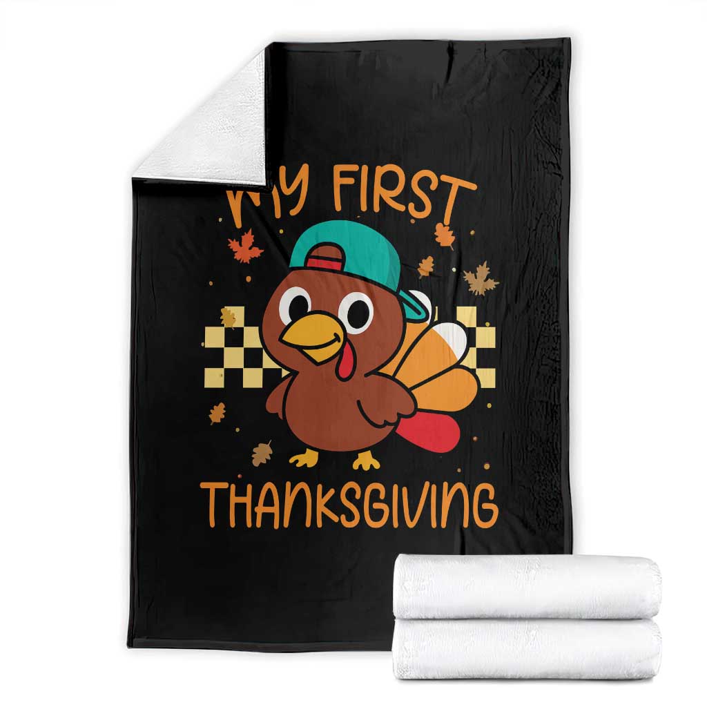 My First Thanksgiving Throw Blanket Funny Newborn Thanksgiving Turkey Boys TS10 Black Print Your Wear