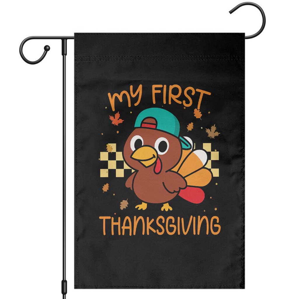 My First Thanksgiving Garden Flag Funny Newborn Thanksgiving Turkey Boys TS10 Black Print Your Wear