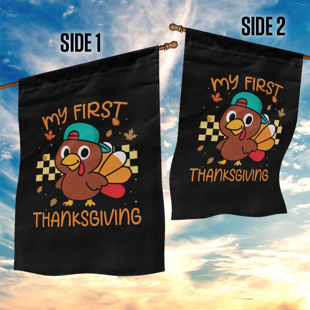 My First Thanksgiving Garden Flag Funny Newborn Thanksgiving Turkey Boys TS10 Print Your Wear