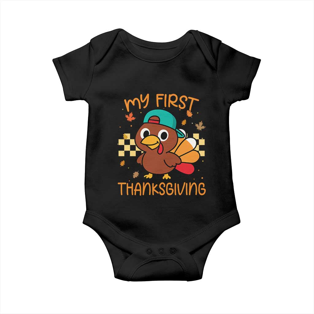 My First Thanksgiving Baby Onesie Funny Newborn Thanksgiving Turkey Boys TS10 Black Print Your Wear